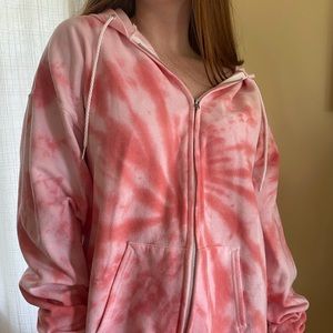 Oversized pink tie dye zip up sweatshirt
